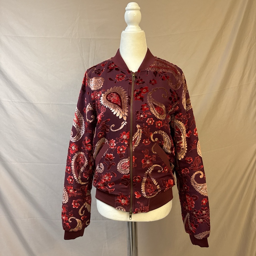 Chic Maroon Paisley Bomber Jacket